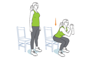  جدول تمارين السكوات لتكبير المؤخرةSit-to-stand squat تمرين السكوات بالجلوس على الكرسي